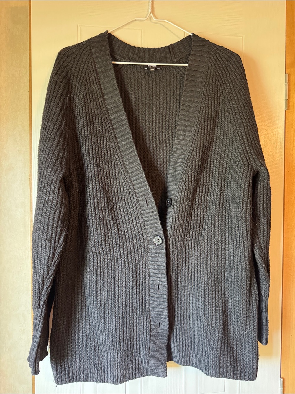 Express Black Ribbed Button-Front Cardigan